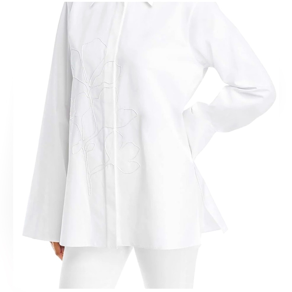 Lafayette NY BNWT Embroidered Fold Over Button Down Shirt SZ XXL